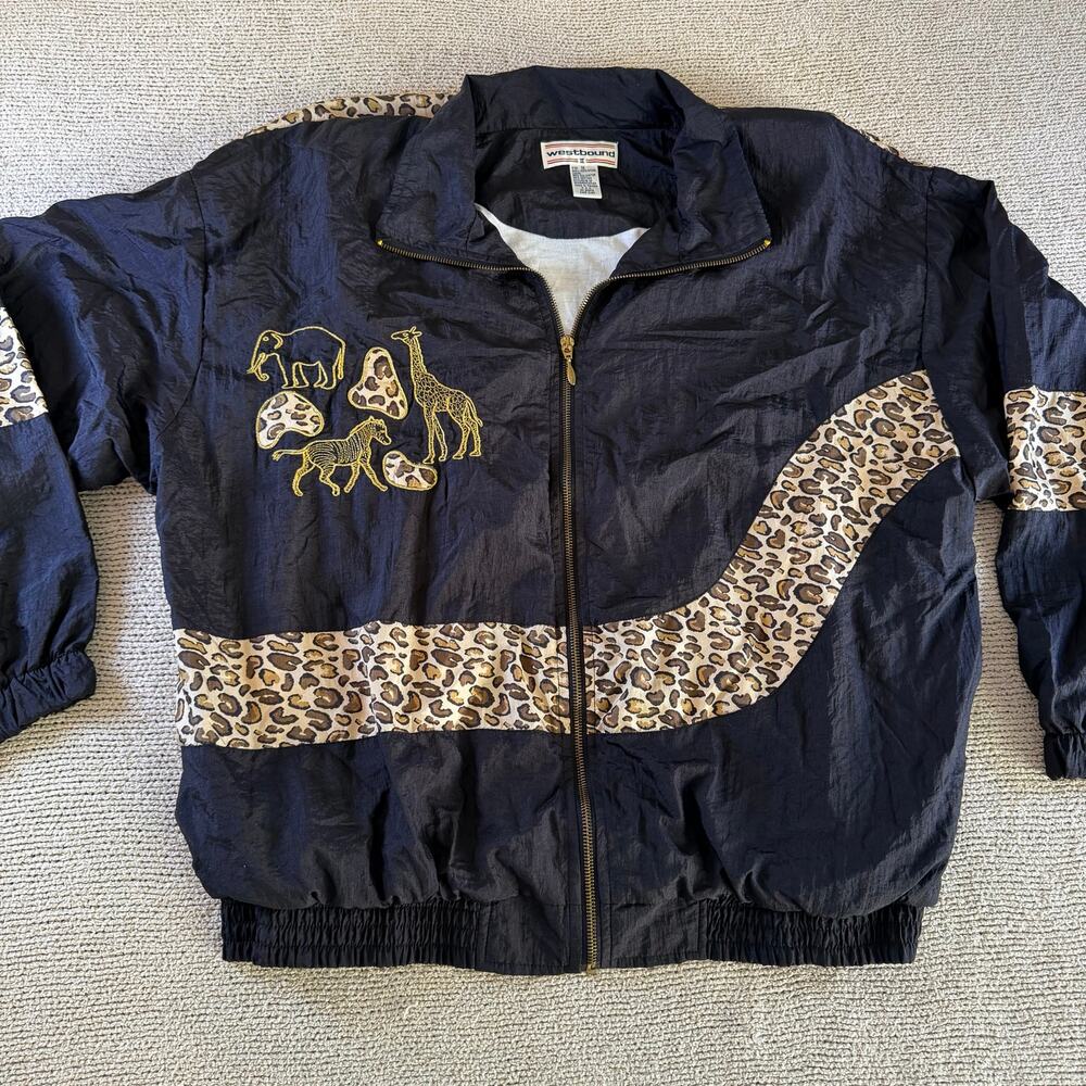 Vintage 1990s Westbound African Safari Animal Print Windbreaker Jacket